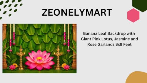 Image of Traditional Decorations backdrops | Banana Leaf Backdrop with Giant Pink Lotus, Jasmine and Rose Garlands | Banana Background Backdrop | Lakshmi Pooja Background 8x8 feet