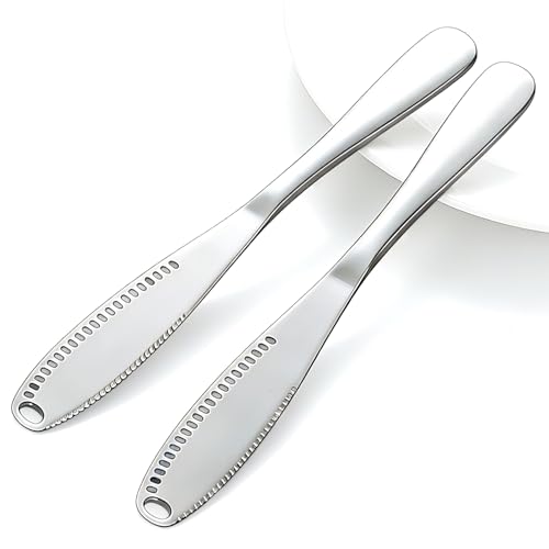 LimeFlex 2PCS Upgraded 3-in-1 Butter Knife Spreader and Curler,Professional Stainless Steel Butter Grater for Cold Butter, 8.07 Inch Butter Slicer with Holes for Bread Cheese Jam, Silver