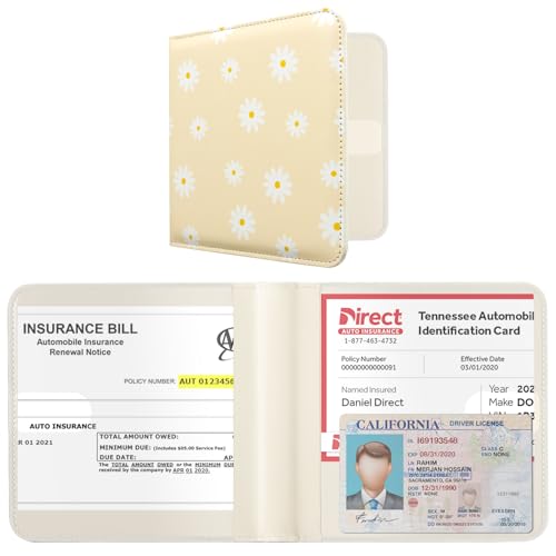 Image of CoBak Car Registration and Insurance Holder - Vehicle Glove Box Car Organizer, Auto Truck Comparment Accessories Case for Essential Document, Driver License, Cards (Daisy)