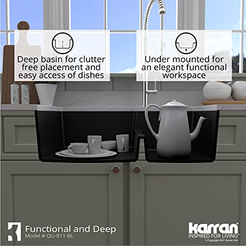 Karran Qu-811 32" Undermount Large/Small Bowl Quartz Kitchen Sink In Black #TOP5