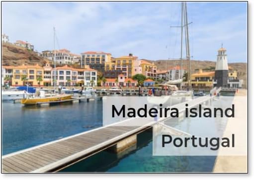 Marina Boats Yachts Colorful Houses Lighthouse, Madeira Island, Fridge Magnet