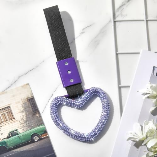 Image of Fabbay Bling Car Accessories Bling Heart Handle Ring Car Accessory for Women Hearts Strap Drift Charm Rear Bumper Warning Ring Decoration for Auto Bus Interior Exterior (Light Purple,Heart Style)