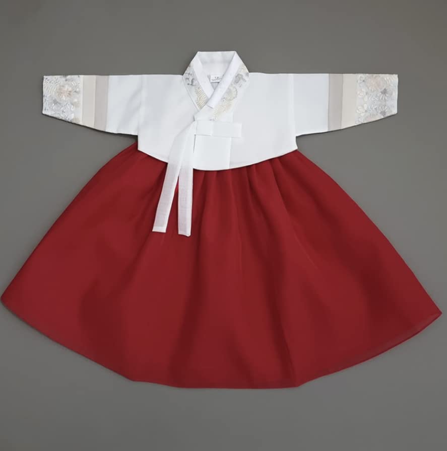 Striped Sleeves Red Jeogori Girl Hanbok for 100~15y/o Korean Dress Baby Kids Hanbok Dol Baekil4