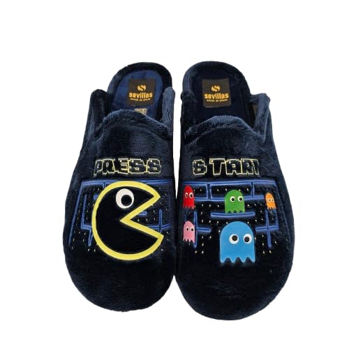 Sevillas Generico Zapatillas de Casa para Hombre talla 50, Pantuflas de Felpa con Diseño de Videojuegos Retro, Calzado Interior Cómodo