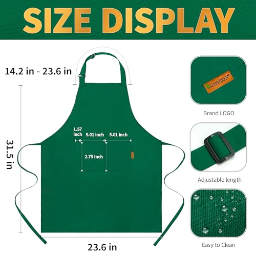 Image of BOHARERS Green Aprons with Pockets - Restaurant Bib Apron for Work Home Kitchen Washable Chef Aprons Costume