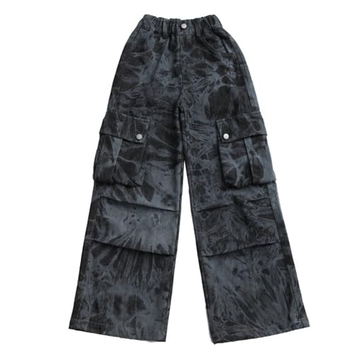 Cargo Pants for Girls Kids High Elastic Waist Sweatpants Casual Wide Leg Trousers Multiple Pockets (Black, 8-9 Years)