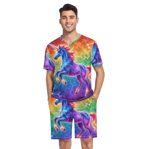 Camisa de pijama transpirable para hombre con botones y estampado galaxia de caballo mágico