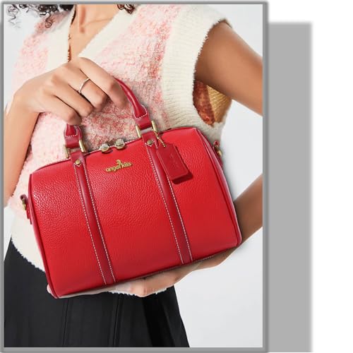 Image of Angel Kiss Women Satchel Purses and Handbags Vegan Leather Boston Barrel Bag Top Handle Shoulder Purse with Crossbody Strap | Vegan Leather
