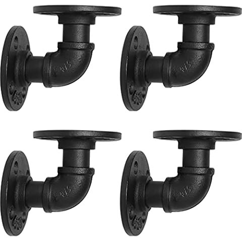HOEMLIM Pipe Shelf Bracket Industrial DIY Black Iron Pipe Brackets Hanging Wall Mounted Double Flange for Wood Floating Shelves Heavy Duty Decorative Rustic Shelving Brackets 3.94’’*3.94’’ Cover