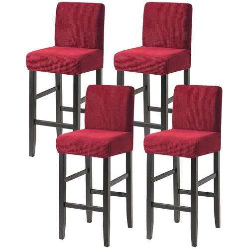 JHLD Bar Stool Covers, Plaid Furniture Chair Seat Cover Stretch Barstool Slipcover Dining Chair Covers Machine Washable for Living Room-red-Set of 4