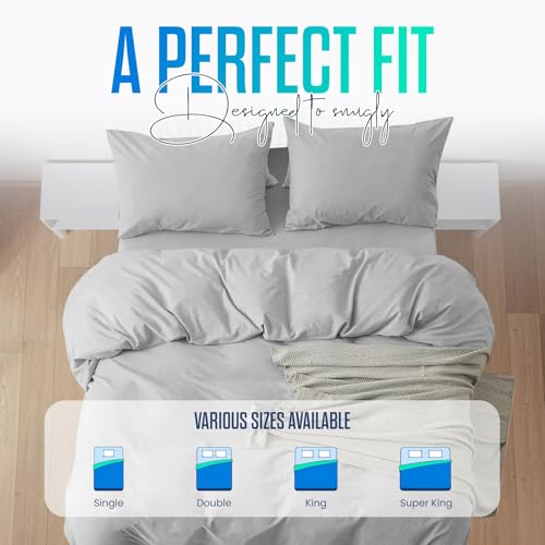 Linens World 200 Thread Count 100% Egyptian Cotton Duvet Quilt Cover Bedding Sets with Pillow cases (White, Double) - Image 3