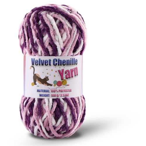 Image of 1 * 100g /3.5oz Fluffy Chenille Yarn for Crocheting, Chunky Velvet Yarn for Crochet Amigurumi, Used for Making Baby Yarns Blanket, Clothes, Pattern Knitting Creations (1- Colorful-F)