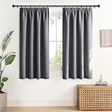 NICETOWN Fenster Vorhänge Kurz Blickdicht Gardinen mit Kräuselband 2er Set 137 x 140 cm(HxB) Graue Gardine Schlafzimmer Thermovorhang Hitzeschutz Verdunkelung