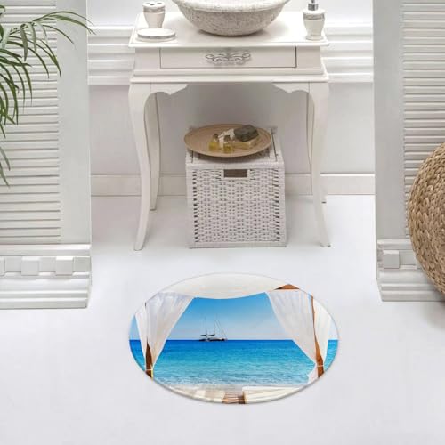 QMDCTWBH Alfombra Bañera Antideslizante,Alfombrilla Baño,Alfombra Ducha,Tapete Casa De Baño Absorbente,Decoración balinesa, Playa Junto a una Cama balinesa, Sol de Verano más,60x60cm