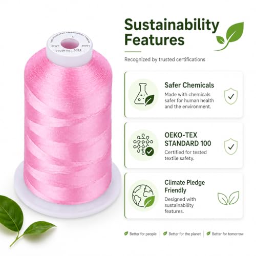 Image of Simthread 5500Yds /5000M 40WT Polyester Embroidery Thread Md Rose Pink S074 | Large 5000M spool feeds smoothly with stable 40WT polyester thread for home and commercial embroidery machines.