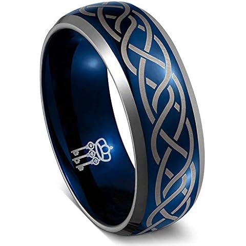 THREE KEYS JEWELRY Mens Tungsten Carbide Unisex Laser Celtic Knot Blue Wedding Bands Rings for Men 8mm Comfort Fit Vintage size T Cover
