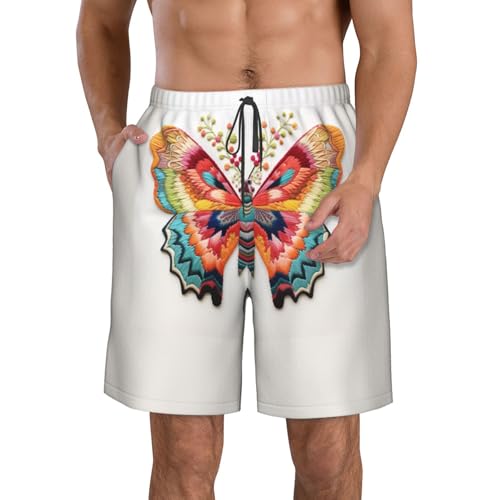 Embroidery Colorful Butterfly Print Stylish Beach Shorts Swim Trunks Lightweight Breathable Summer Outdoor Activities