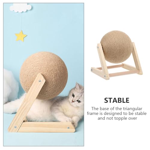 Rascador para gatos de madera Beavorty con bola triangular y cuerda sisal para interior 4