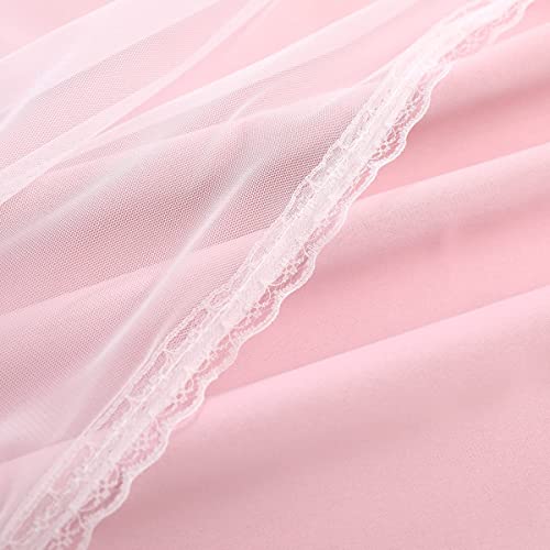 Image of Short Pink Blackout Curtains with Sheer Overlay - Grommet Privacy Drapes, Cute Window Treatments for Kids /Girls Bedroom Nursery LivingRoom, 52 x 54 in, 2 PCs