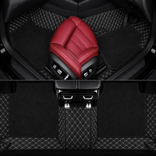 Image of Premium 7D Car Mat for BYD E6 (All Variants) || Luxury Leather Dual-Stitch 7D Car Mat for Car Full Set || 100% Waterproof || Color : Black-Silver (Design-1)