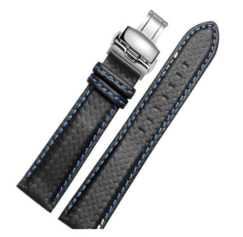 HuanJ �J�[�{���t�@�C�o�[���v�o���h 16 18 20 22 24mm �u���b�N�A�z���C�g�A���b�h�A�u���[�A�I�����W�̃��C���X�g���b�v �j�����p ���v�A�N�Z�T���[(Black blue line,24mm rose gold clasp)