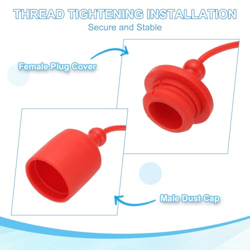 Image of PATIKIL 1 inch ISO-B Hydraulic Coupler Male Dust Cap and Female Plug Cover, Set of 4 Rubber Quick Disconnects Port Plug Cover Fittings Red Cap with Retention Ring