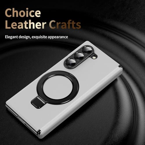 Image of TechTrendz Shockproof Front Glass Premium Luxury Leather Cover Compatible with Samsung Galaxy Z Fold 6 Case with 360 Rotation Adjustable Stand, Phone Case for Z fold 6 Back Cover (White)