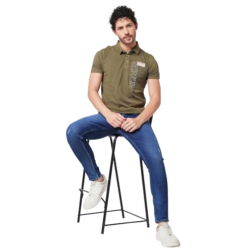 Image of Spykar Men's Slim Fit Ribbed Collar Half Sleeve Solid Casual T-Shirt