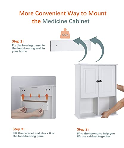 Haioou HO-MC001 Bathroom Wall Cabinet With Motion Sensor Led Light, Wooden Medicine Cabinet Wall Mounted Cupboard thumb #5