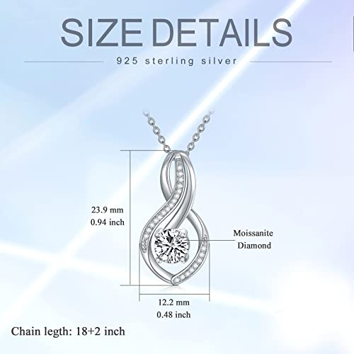 ZBA Natural Diamond Infinity Necklace for Women, 14K White Gold Plated Sterling Silver Diamond Eternal inifnity Pendant Necklaces Jewelry, Birthday Christmas Gifts for Mom Her Wife(Color F-G/Clarity I1-I2)4