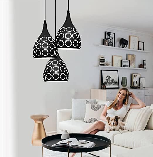 Image of Avior Black Finish Round Cluster Aluminum Dome Hanging Light Pendant Lamp (Model 5)(AC /DC)