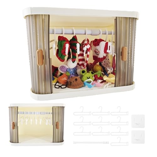 Foldable Doll Wardrobe Storage Box Compatible with Labubu Clothes with 10 Hangers & Rod - Stackable Organizer Cabinet for 15/17cm Doll Clothes