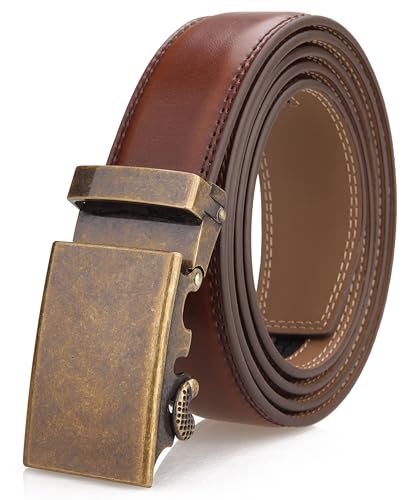 Nelbons Ceinture Automatique Homme 3,5 cm en Cuir Véritable avec Boucle à Cliquet — Ceinture Réglable Élégante pour Costume ou Usage Quotidien