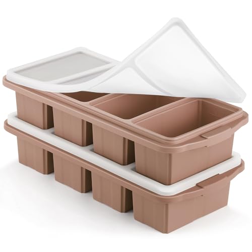 Image of Ztomine Silicone Freezer Tray With Lid - Silicone Freezer Food Molds- Large Ice Cube Tray,Silicone Freezer Container,Freeze & Store Soup, Sauce, Broth,Leftovers - Makes 4 Perfect 1 Cup