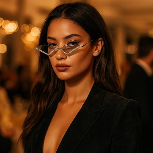 Vintage 90s Rimless Rhinestone Sunglasses Fashion Rhombus Crystal diamond Y2K Candy Color Cat Eye Party Glasses2