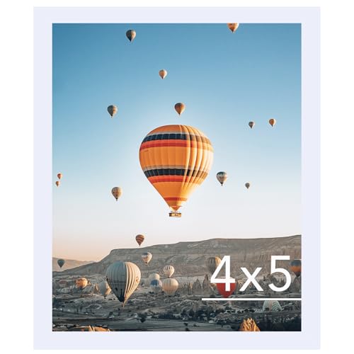 Image of JCJMY 4x5 Picture Frame White for Wall Hanging or Tabletop, Wall Mounting Horizontally or Vertically, 4 x 5 Wall Gallery Poster Photo Frame with Shatter Resistant Plexiglass, White