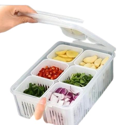 Food Storage Containers with Lids, Fridge Fresh-Keeping Container with 6 Detachable Small Boxes, Portable Divided Fruit Storage Container Onion Ginger Garlic Cherry Storage (Pack of 1)|SAA-P091-image-16