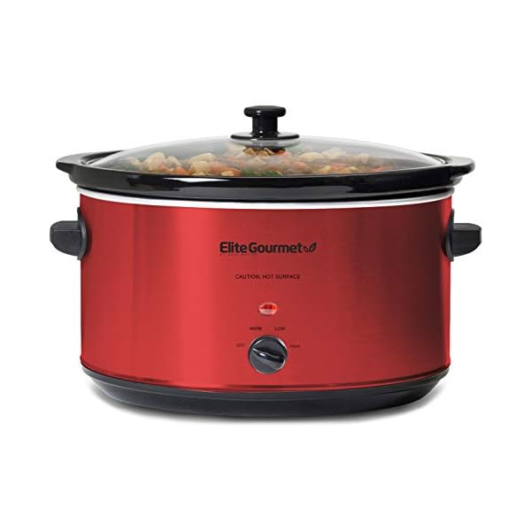 Elite gourmet mst 900rxt electric ceramic xl jumbo slow cooker adjustable temp entrees sauces stews dips dishwasher safe glass lid crock 85qt metallicred  urban country home decor