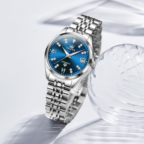 Image of OLEVS Womens Automatic Watch Diamond Luxury Date Ladies Dress Classic Self Winding Wrist Watches