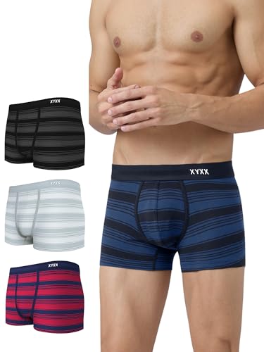 Image of XYXX Men's Streax Super Combed Cotton Regular Fit Striped Trunks with No Marks Waistband