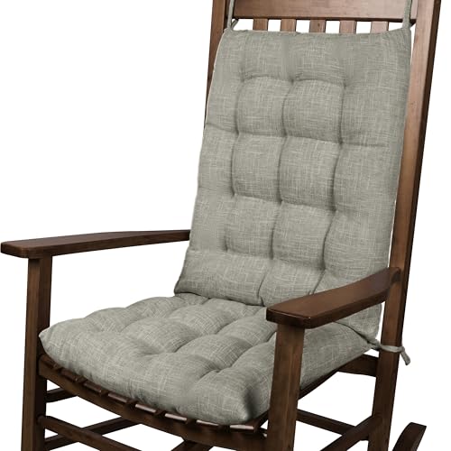 FlyGulls Rocking Chair Cushions Indoor Chair Pads High Back and Seat Cushion 2 Piece Set Linen Light Grey