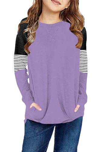 Image of SELINK Girls Big Kids Long Sleeve Striped Color Block Pocket Tees