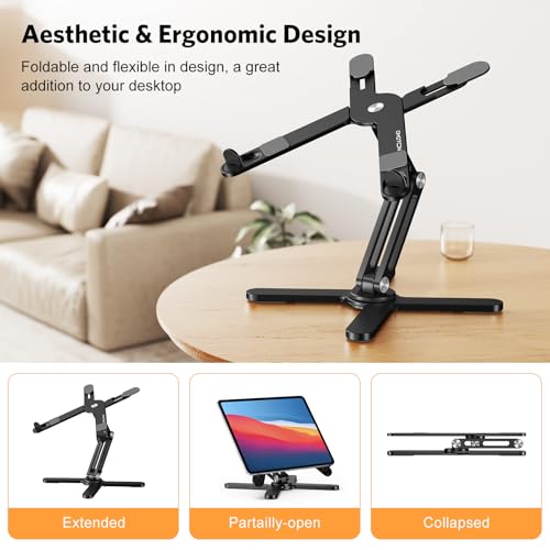 Image of OMOTON 360 Rotating Laptop Stand Riser for Desk, Ergonomic Foldable Computer Stand Adjustable Height Angles for Collaborative Work, Easy Storage Fit Macbooks,All Laptops up to 16 inches, Black