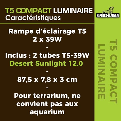 Reptiles Planet T5 Compact Leuchte 12.0 2 Röhren T5 für Reptilien, 88 cm, 39 W