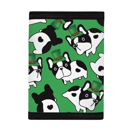 SEANATIVE Portafoglio carino per bambini, resistente, per banconote, monete, tasca per denaro, per ragazze e ragazzi, Bulldog francese di San Patrizio, Taglia unica, Francese