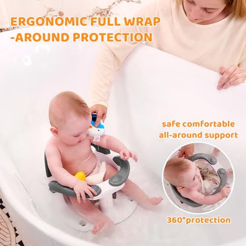 Image of Baby Bath Seat for Babies 6 Months & Up Sitting Up,Infant Bath Seat with Temperature Alert+Open Backrest+on /Off Armrest,Toddler Bath seat Baby Bath Chair for Bathtub,Tub,Sink Grey