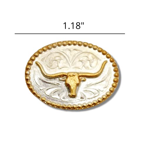 Round Silver And Gold Tone Longhorn Concho, Texas Inspired Conchos With Snap Closure For Leather Saddle Or Belt, Western Accessories For Cowboys And Cowgirls, Pack Of 2, 1.18 Inches #TOP3