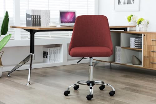 Image of Taskpro Fabric Upholstered Height-Adjustable 360 Swivel Revolving Office Study Desk Chair in Red Color