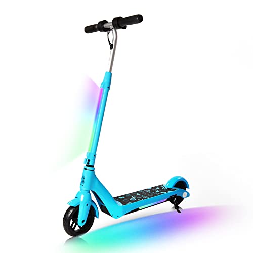 E-RIDES Monopattino Elettrico Bambini 8-12 anni, luce arcobaleno colorata, Monopattino Elettrico Bambino velocità e altezza regolabili, Regalo per Bambini ed Adolescenti Blu