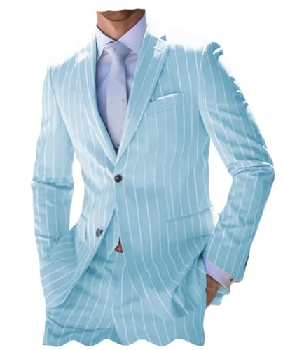 ORBITRAY Men's Pinstripe Suits 2 Pieces Notch Lapel Regular Fit Tuxedos Groomsmen for Wedding (Blazer+Pants)